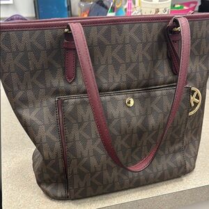 Michael Kors Brown and Burgundy Tote Bag